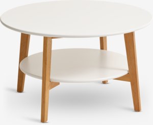 Table basse JEGIND Ø80 a/tablette blanc/naturel