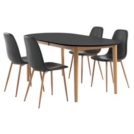 Image of JYSK EGENS L190/270 Black + 4 JONSTRUP bl/oak